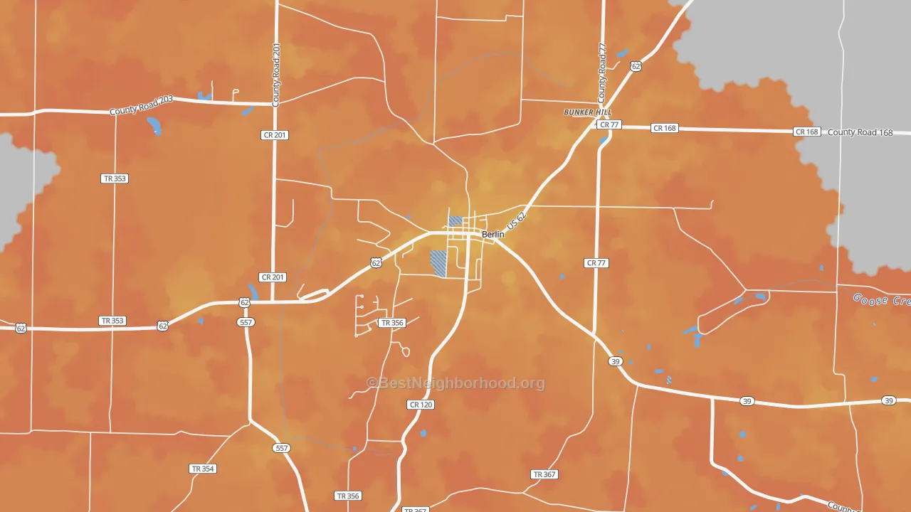 Bike Grade map of 44610, OH