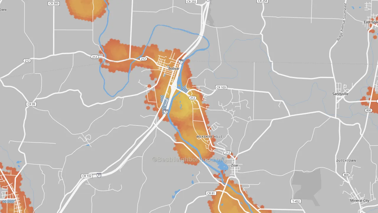 Bike Grade map of 44612, OH