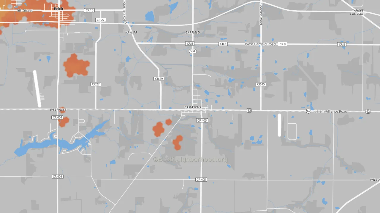 Bike Grade map of 44619, OH