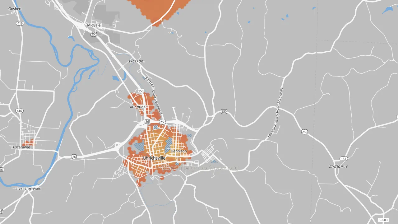Bike Grade map of 44621, OH