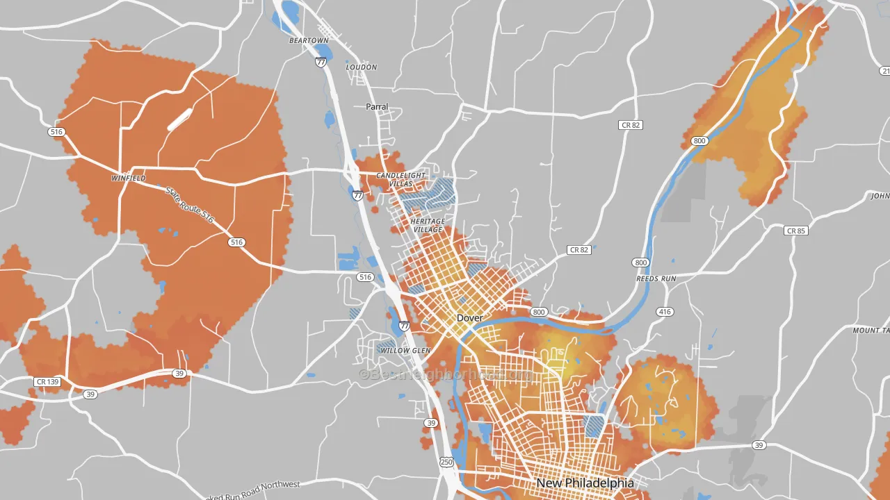 Bike Grade map of 44622, OH