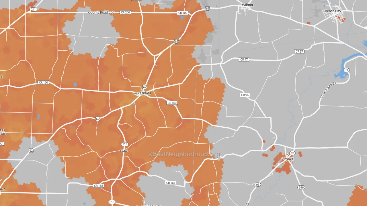 Bike Grade map of 44624, OH
