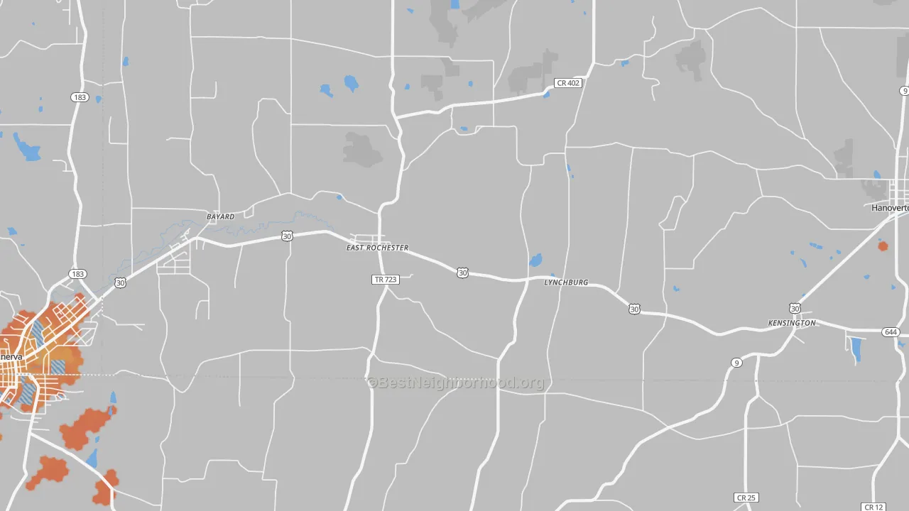 Bike Grade map of 44625, OH