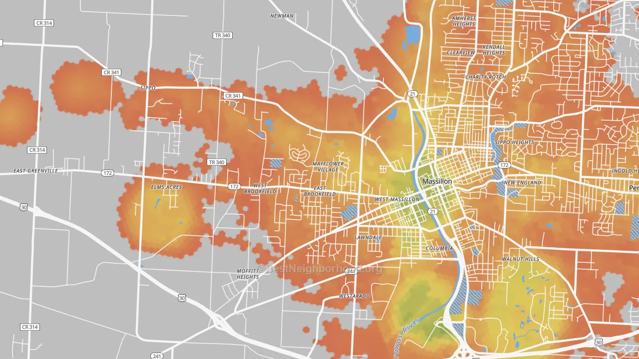 Bike Grade map of 44647, OH