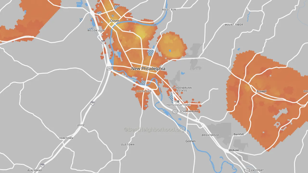 Bike Grade map of 44663, OH