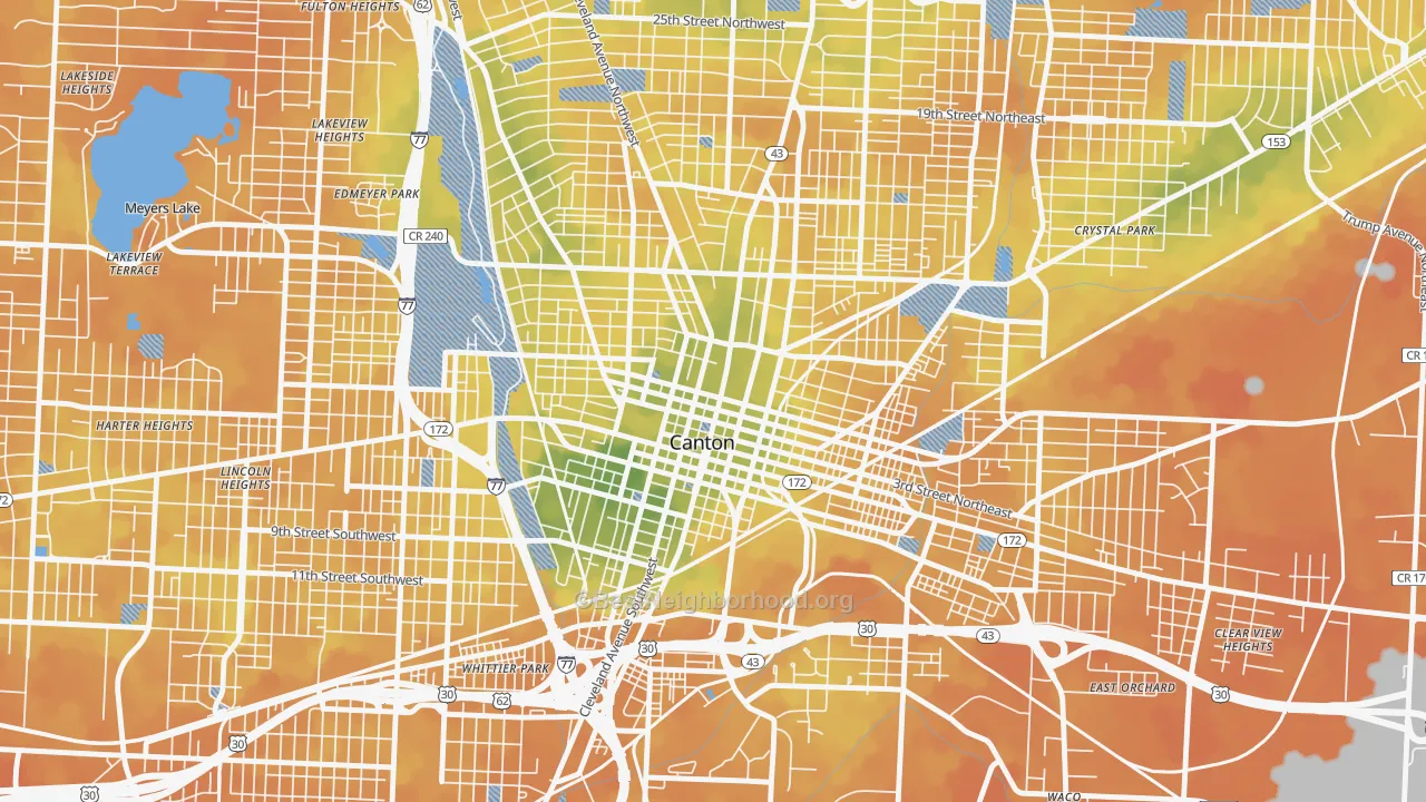 Bike Grade map of 44702, OH