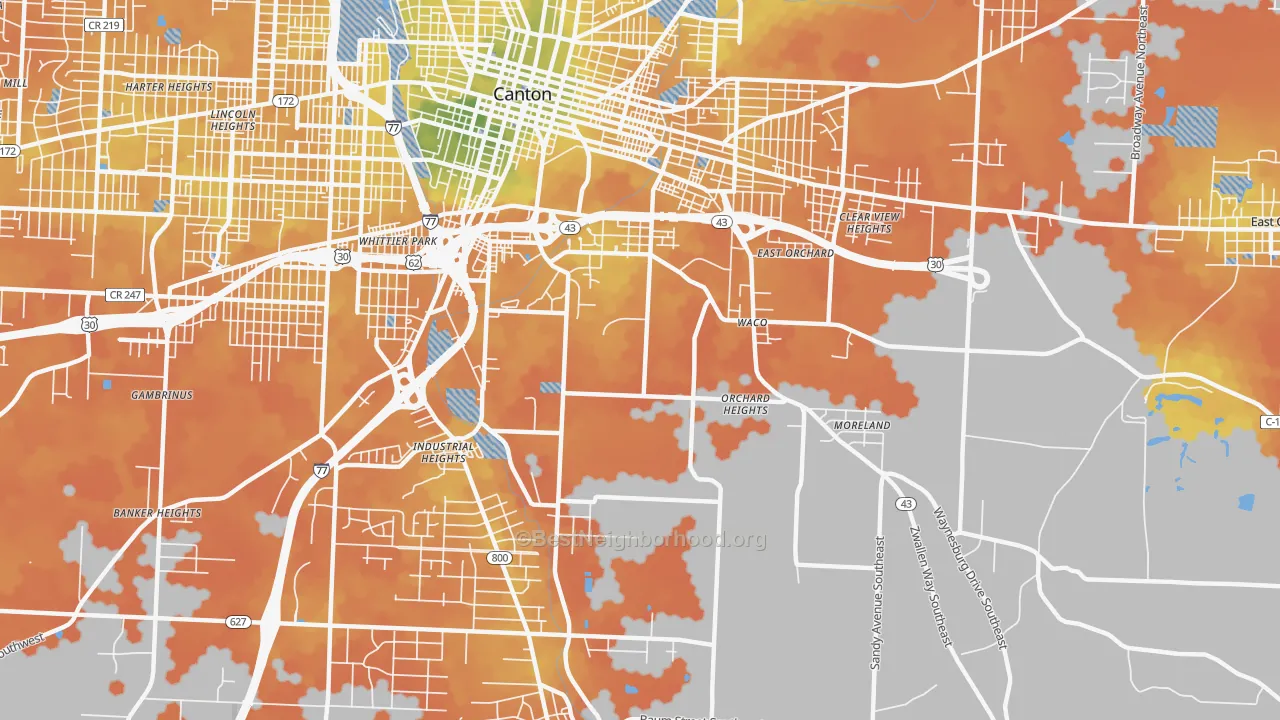 Bike Grade map of 44707, OH