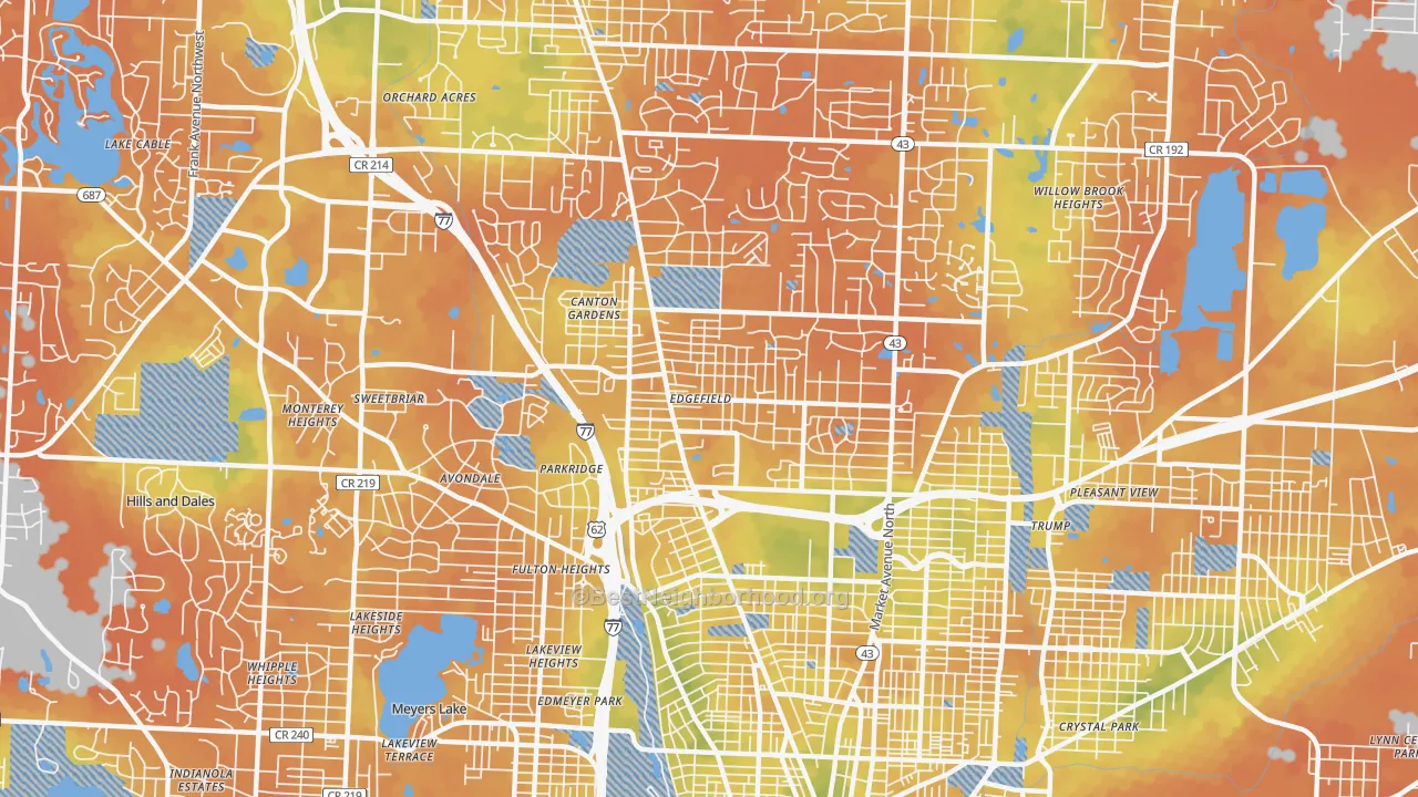 Bike Grade map of 44709, OH