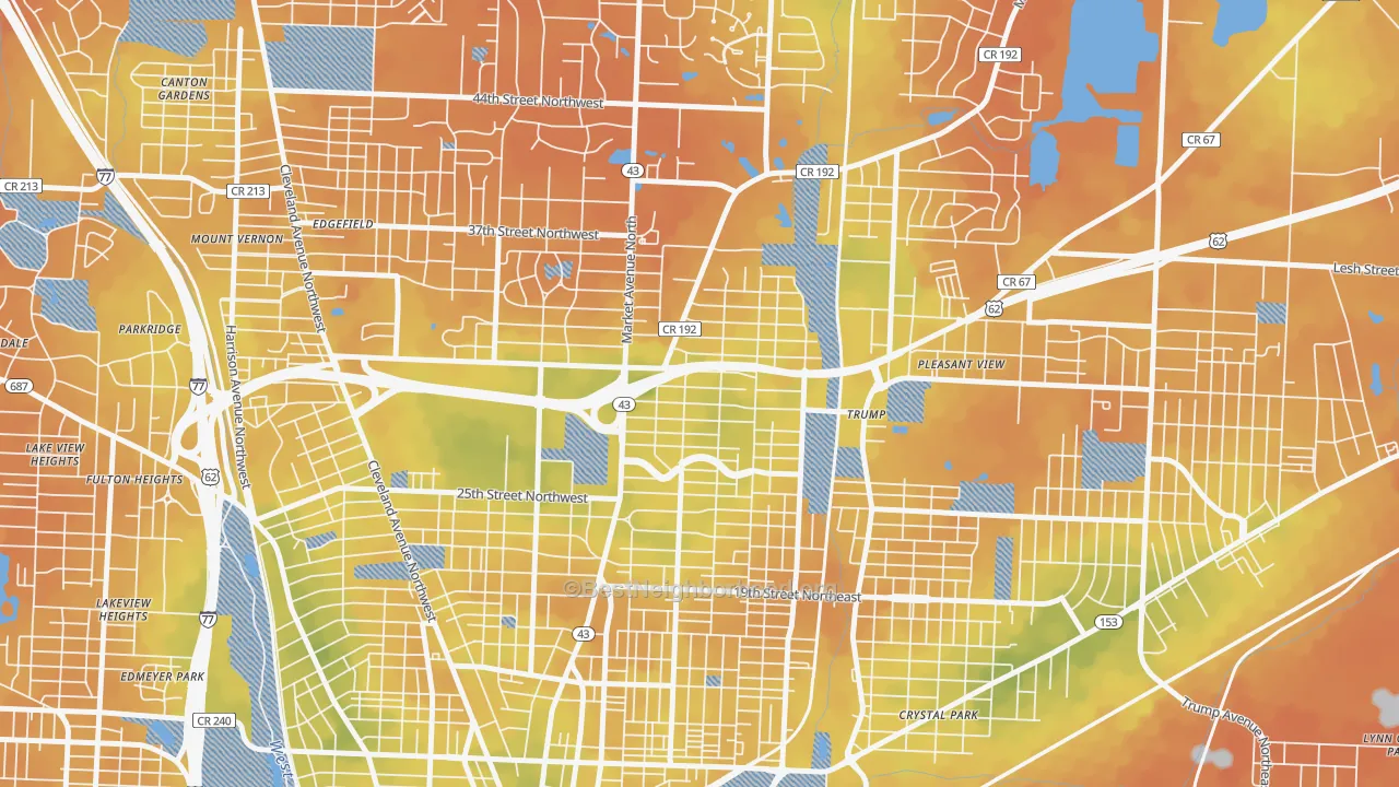 Bike Grade map of 44714, OH