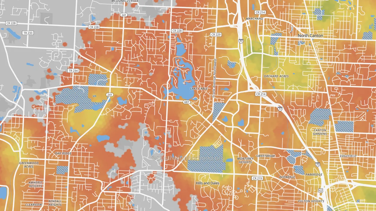 Bike Grade map of 44718, OH