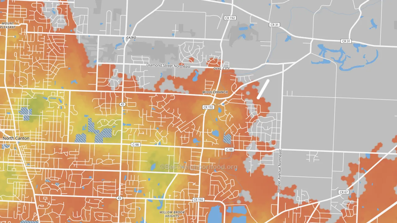 Bike Grade map of 44721, OH
