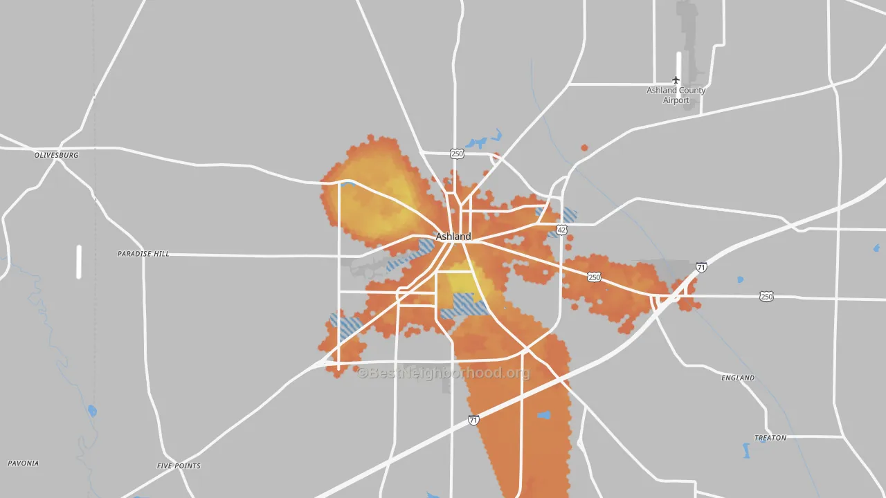 Bike Grade map of 44805, OH