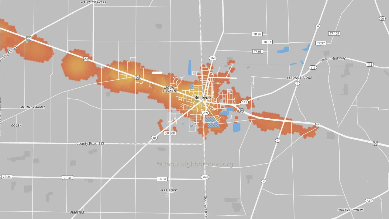 Bike Grade map of 44811, OH