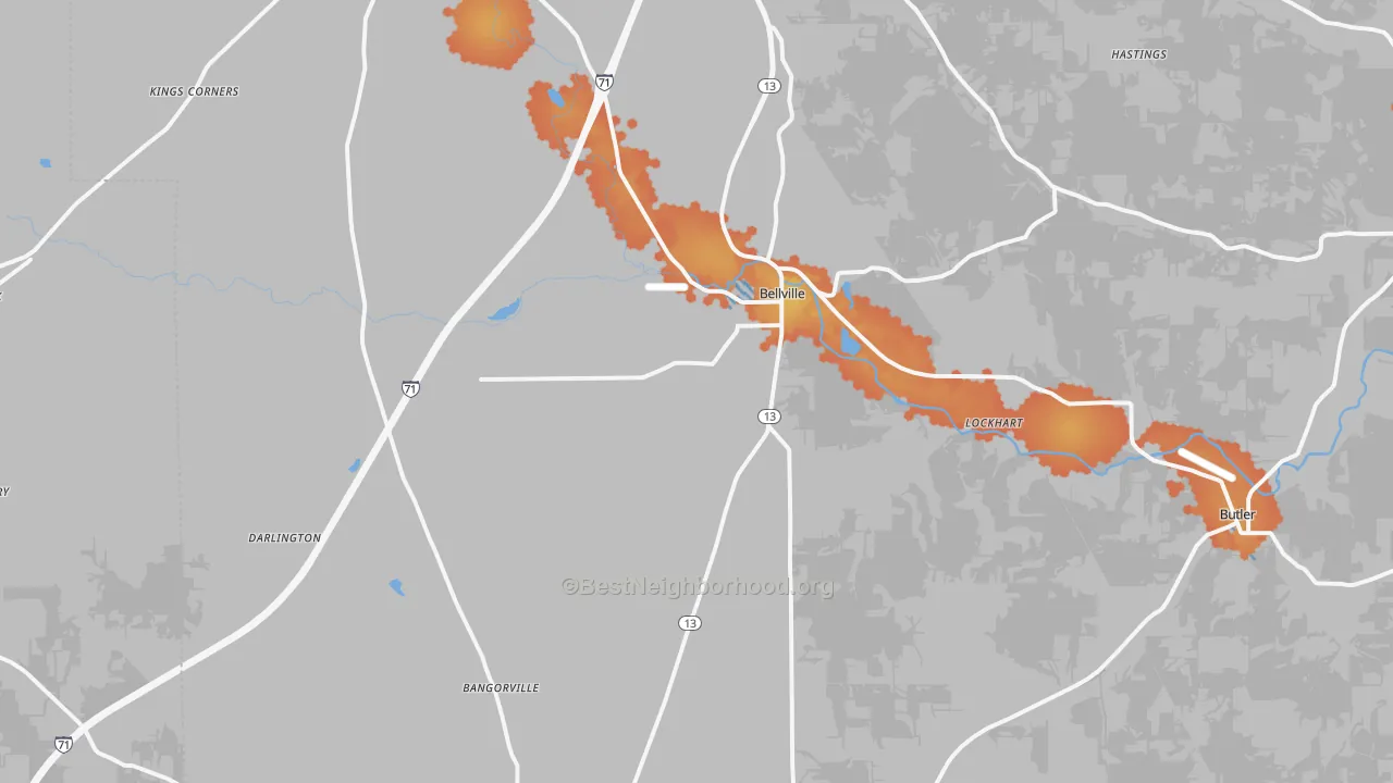 Bike Grade map of 44813, OH