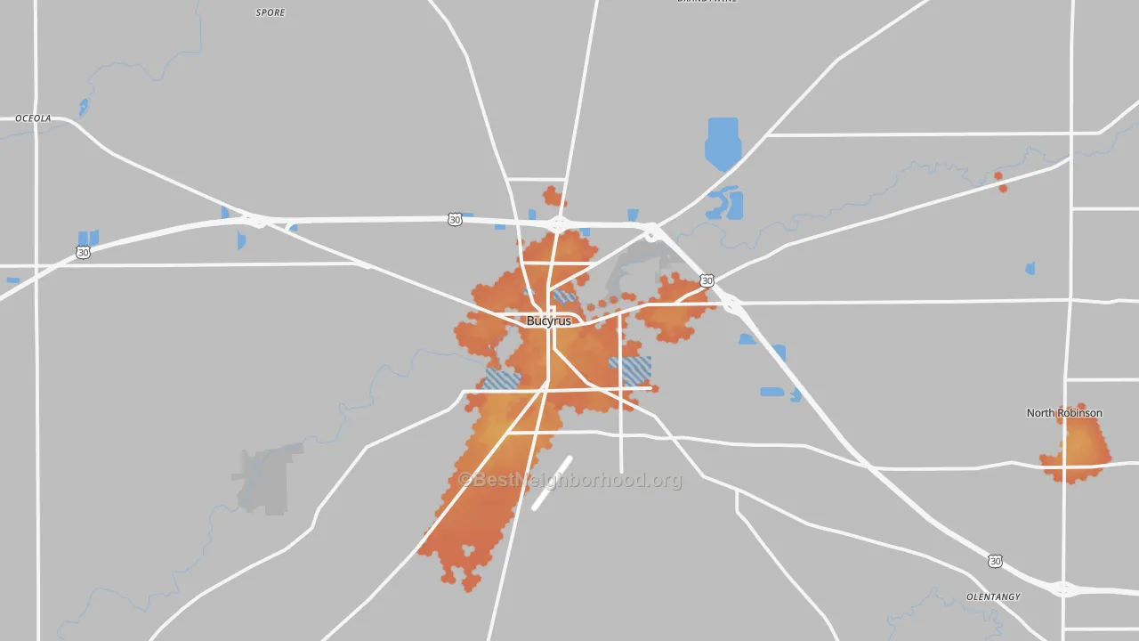 Bike Grade map of 44820, OH