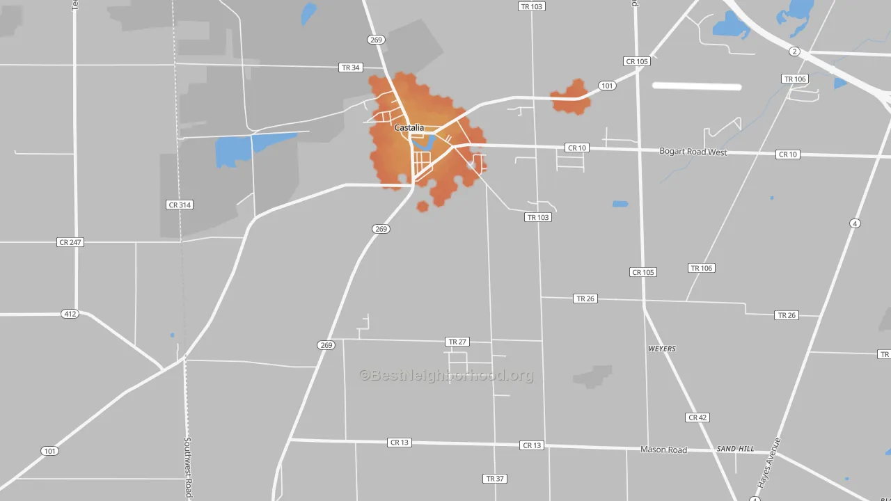 Bike Grade map of 44824, OH