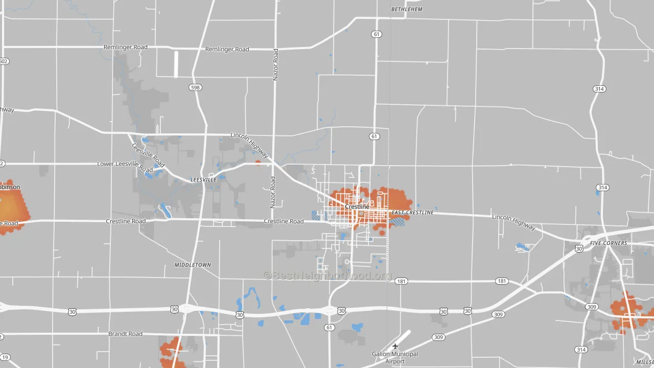 Bike Grade map of 44827, OH