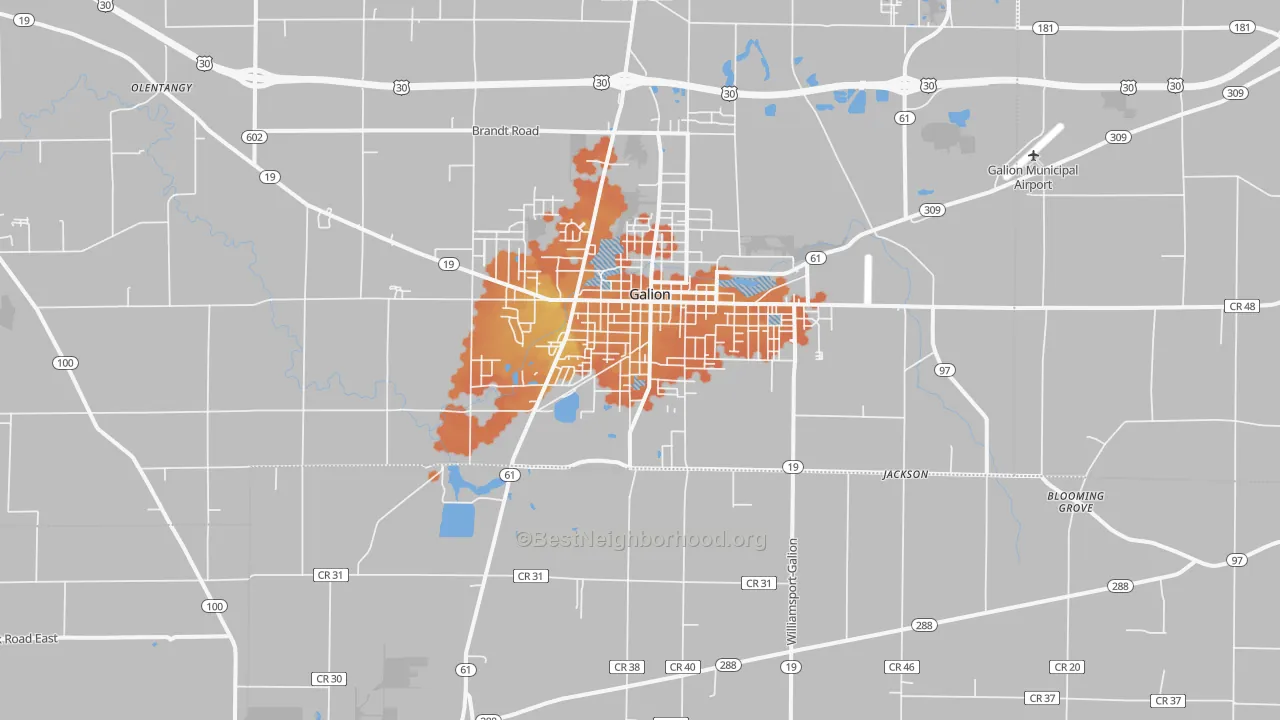 Bike Grade map of 44833, OH