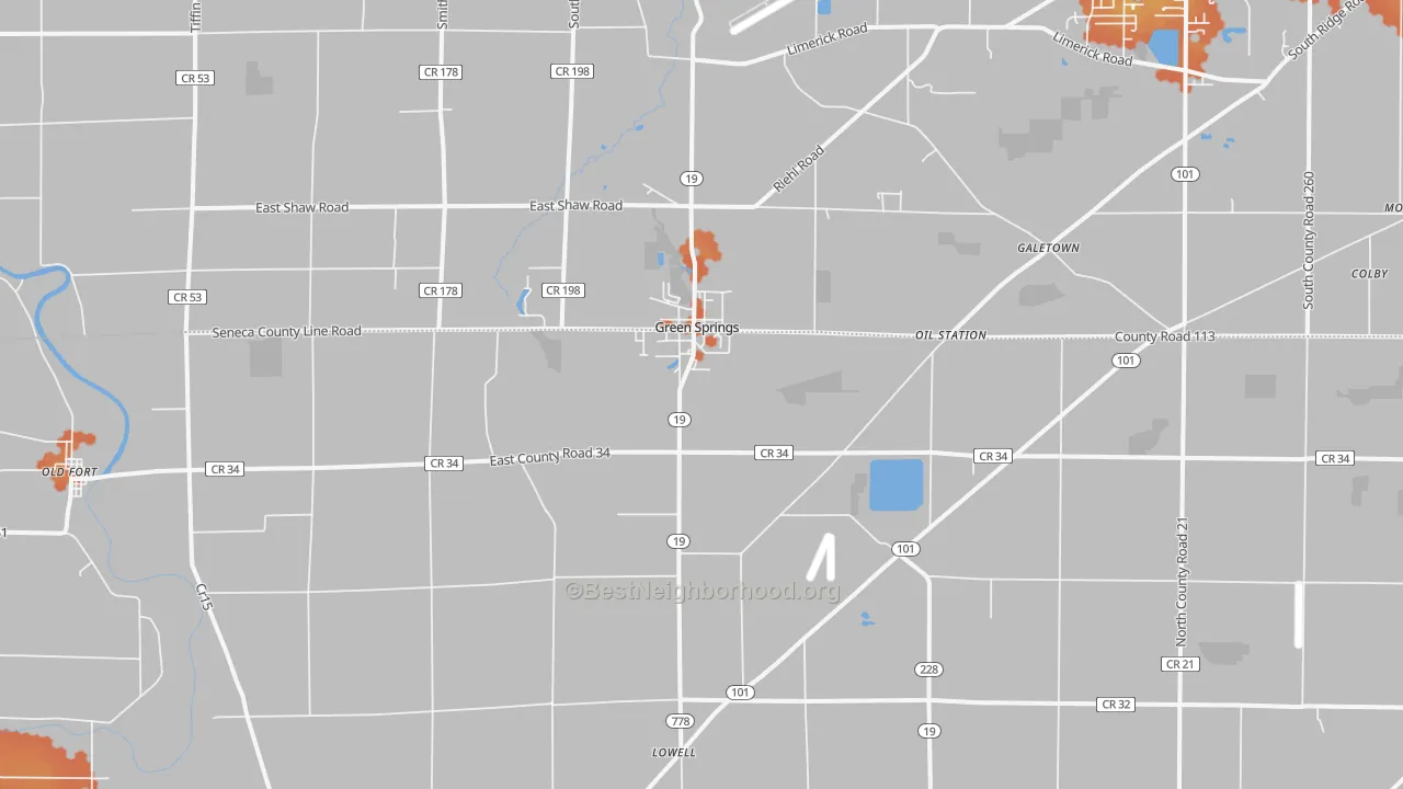 Bike Grade map of 44836, OH