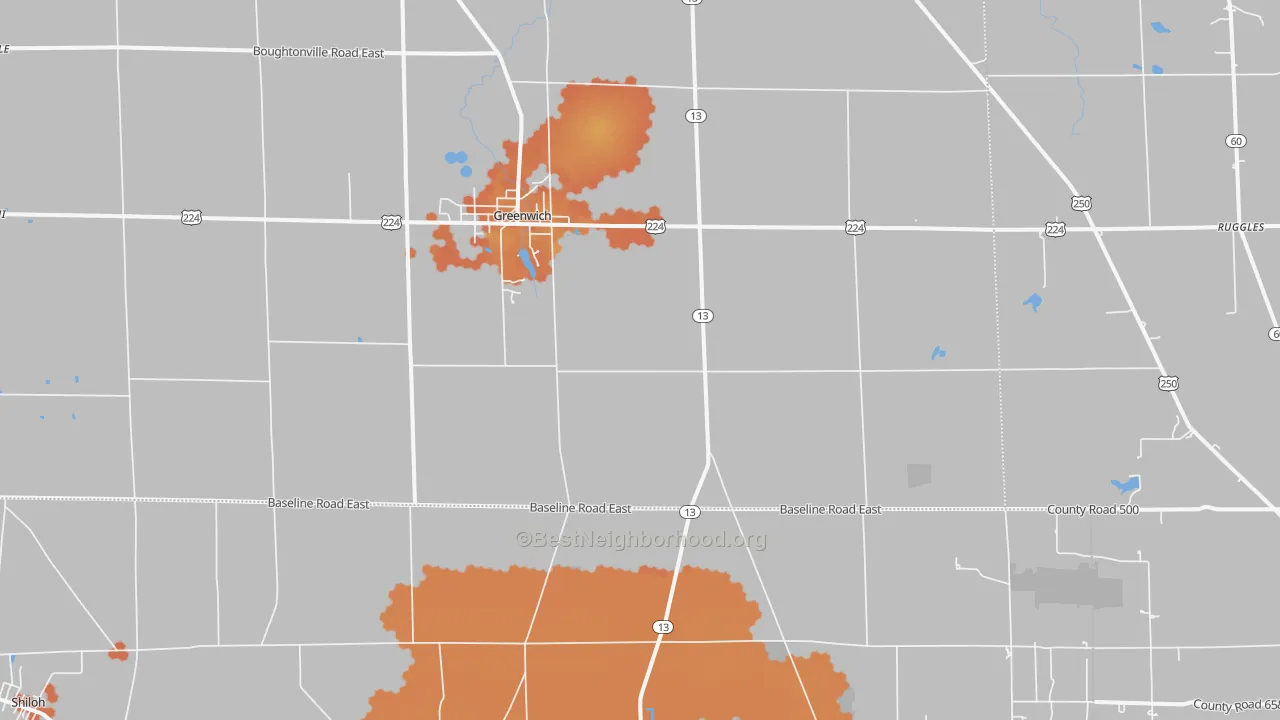 Bike Grade map of 44837, OH