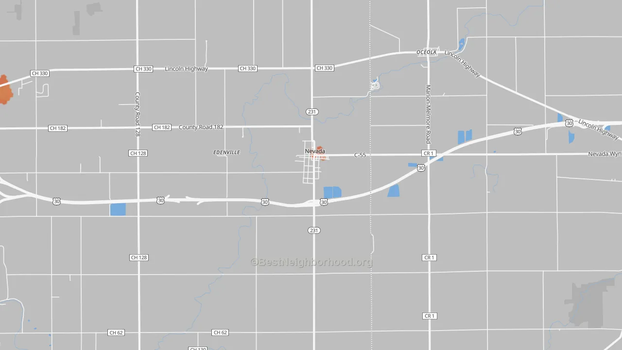 Bike Grade map of 44849, OH
