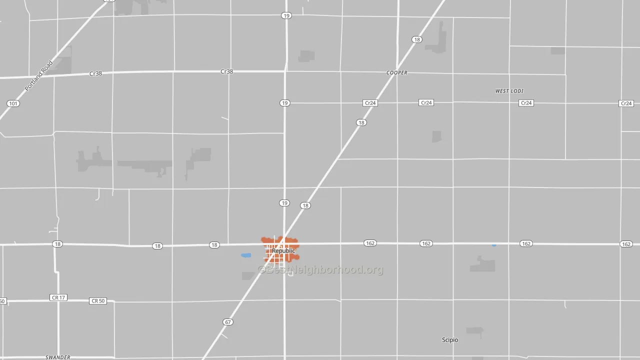 Bike Grade map of 44867, OH