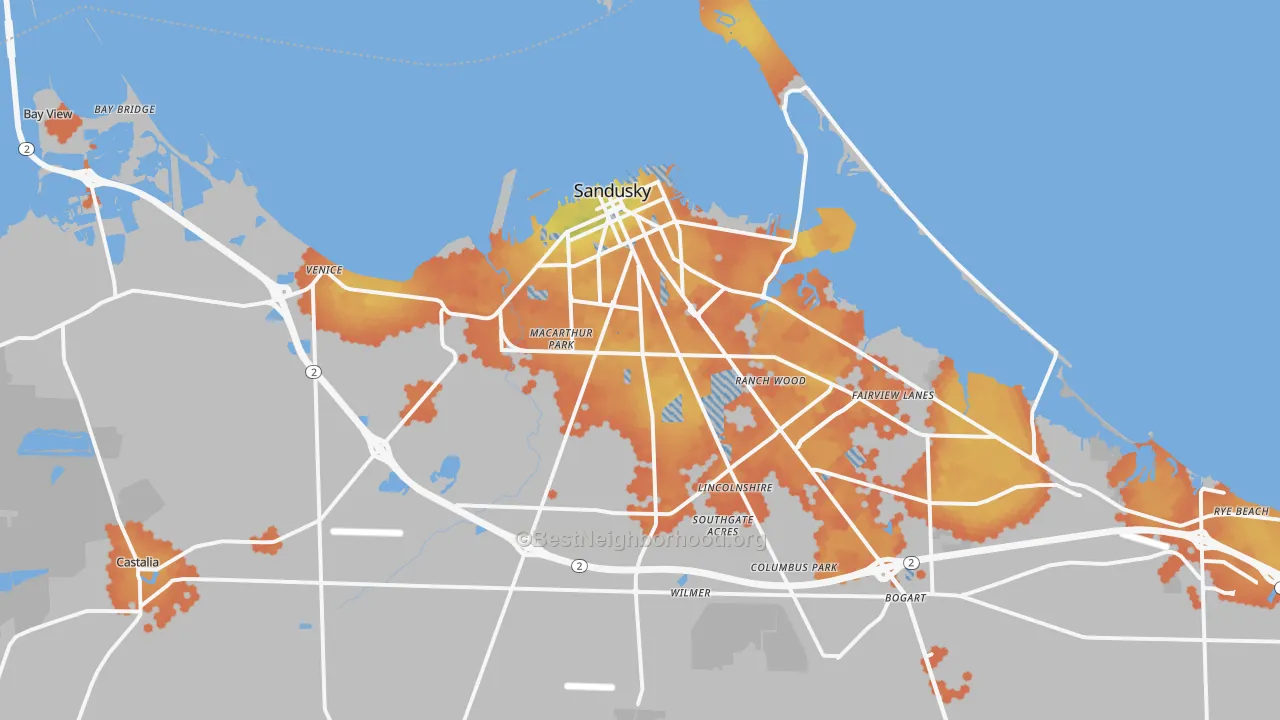 Bike Grade map of 44870, OH