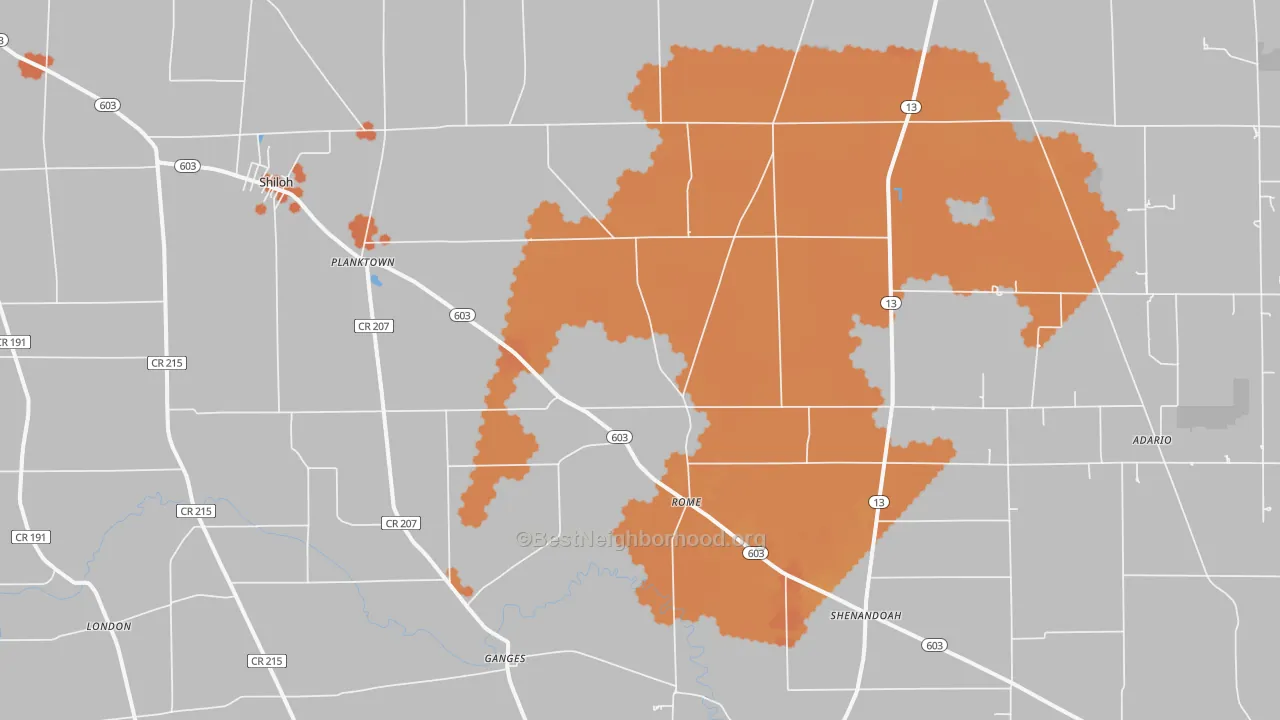 Bike Grade map of 44878, OH