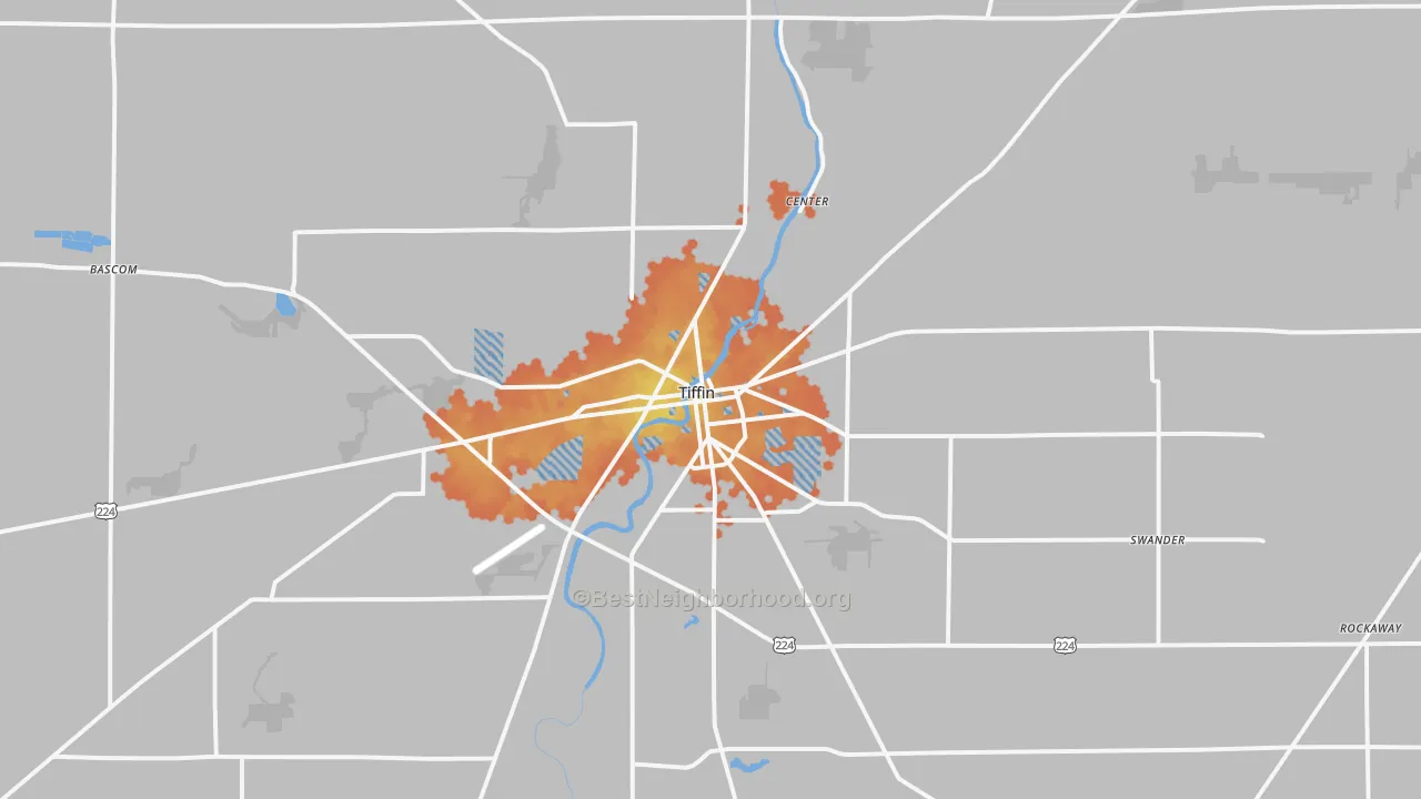 Bike Grade map of 44883, OH
