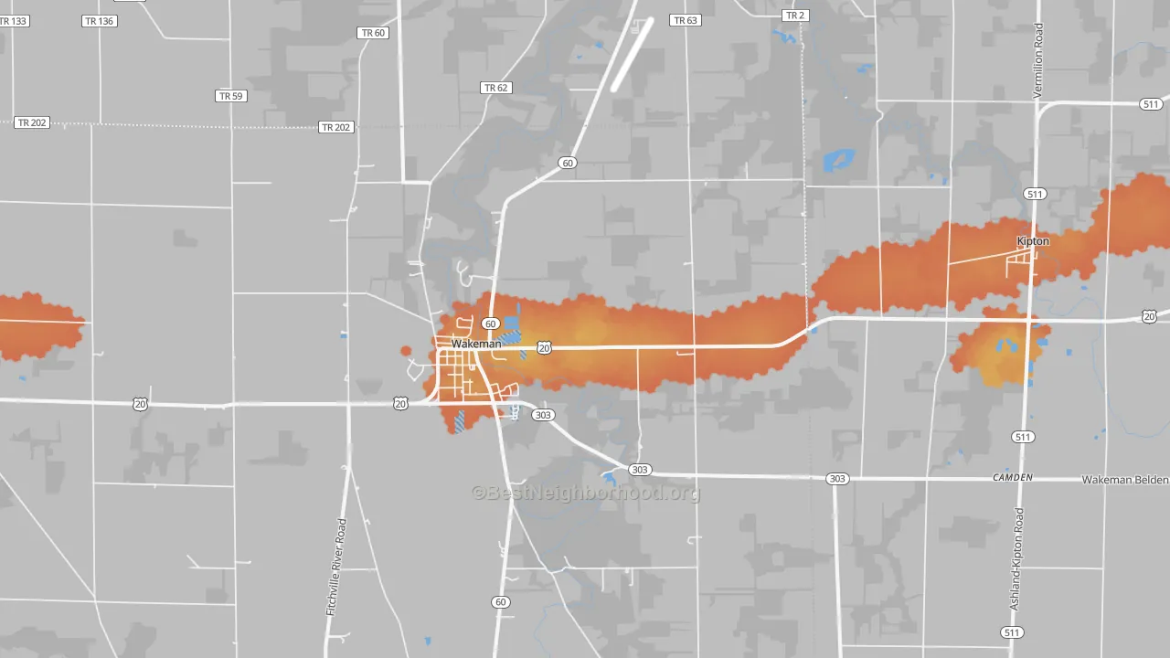 Bike Grade map of 44889, OH