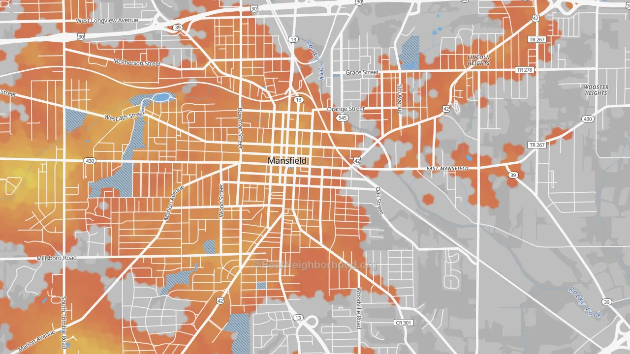 Bike Grade map of 44902, OH