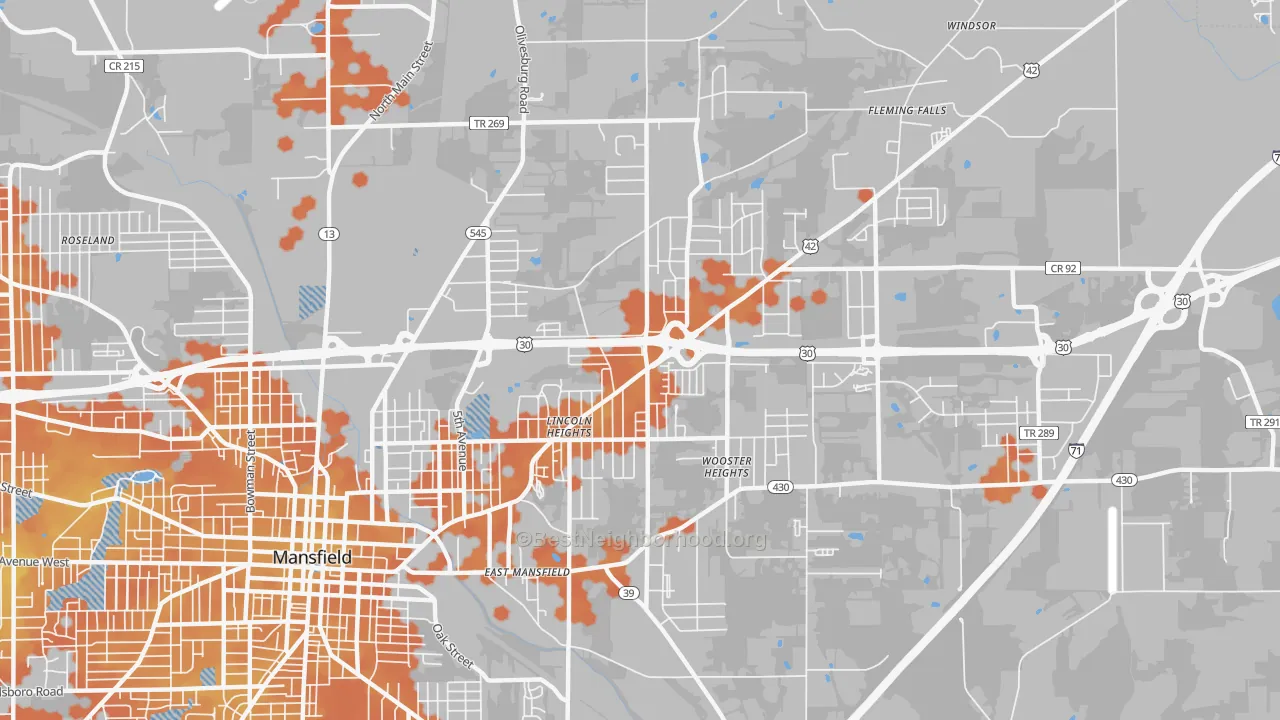 Bike Grade map of 44905, OH