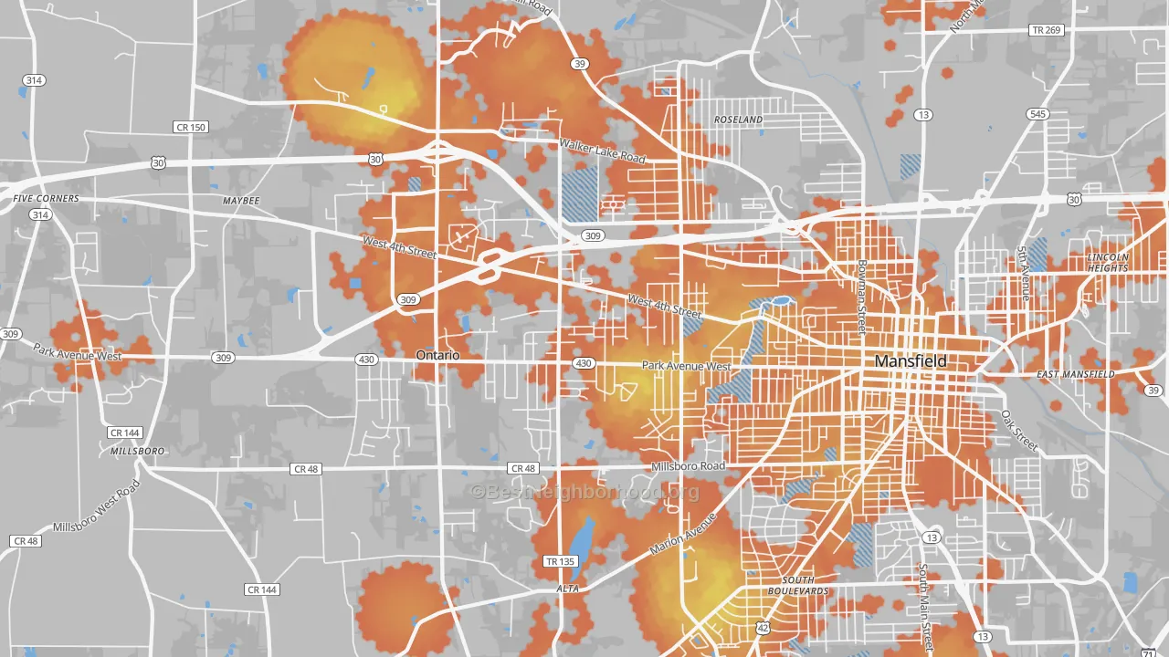 Bike Grade map of 44906, OH