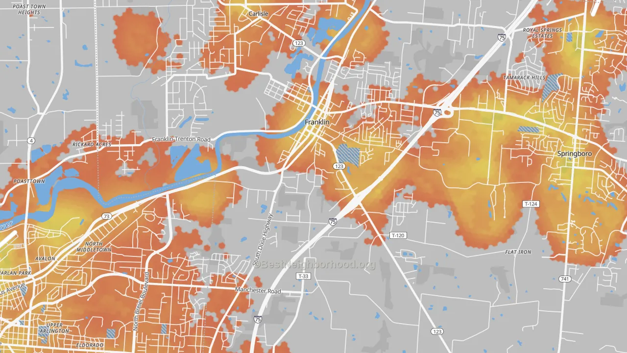 Bike Grade map of 45005, OH