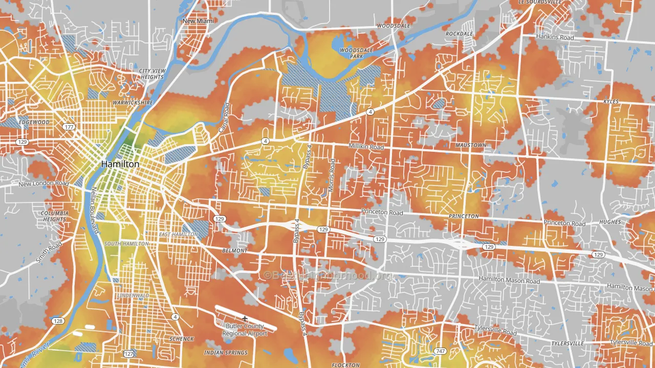 Bike Grade map of 45011, OH