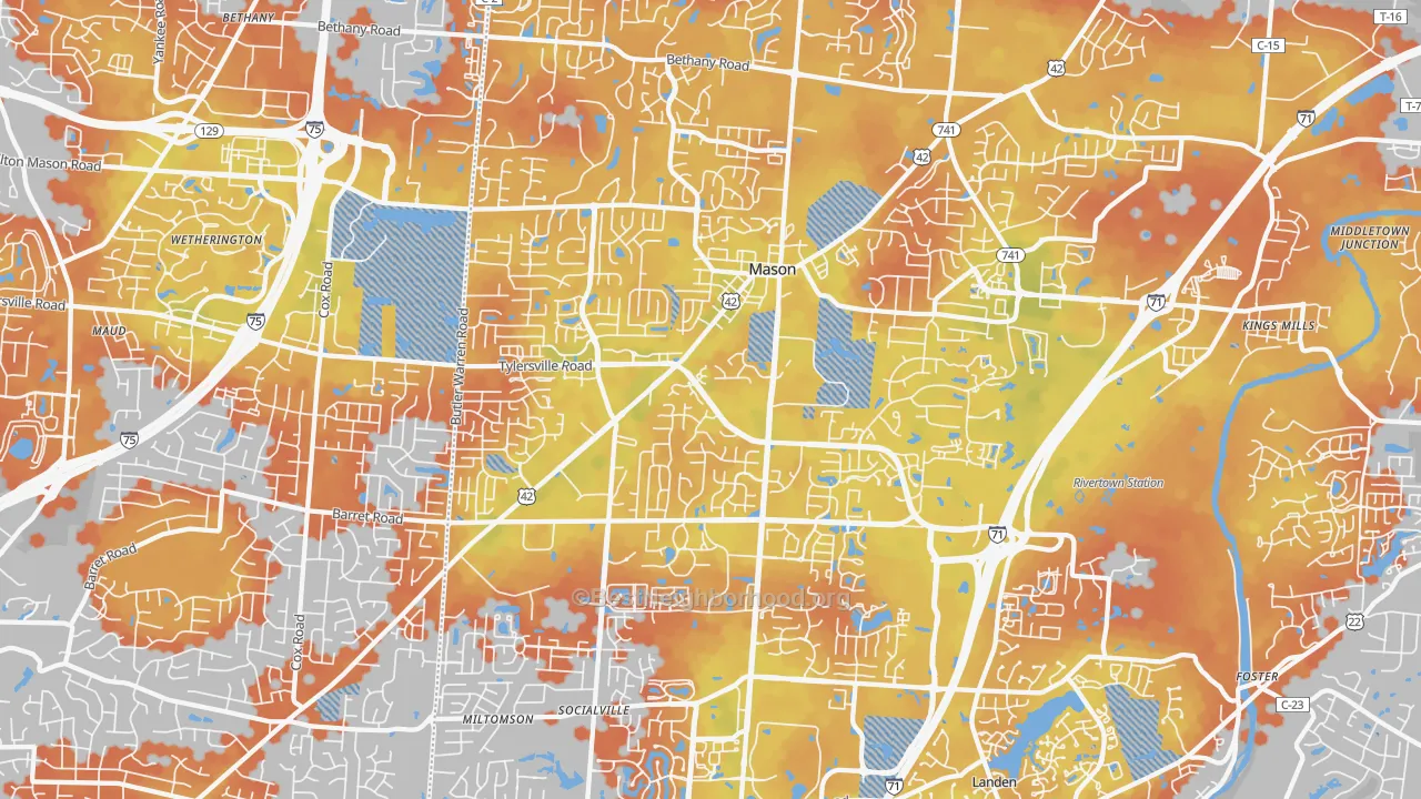 Bike Grade map of 45040, OH