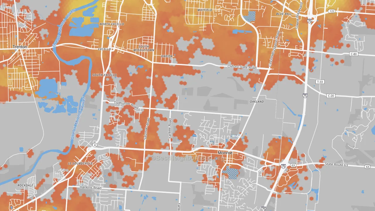Bike Grade map of 45044, OH