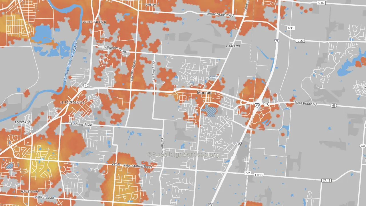 Bike Grade map of 45050, OH