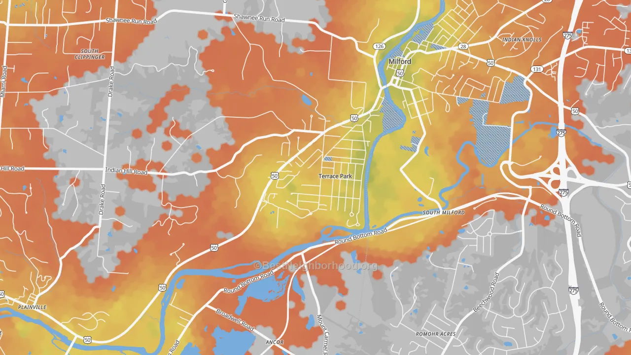 Bike Grade map of 45174, OH