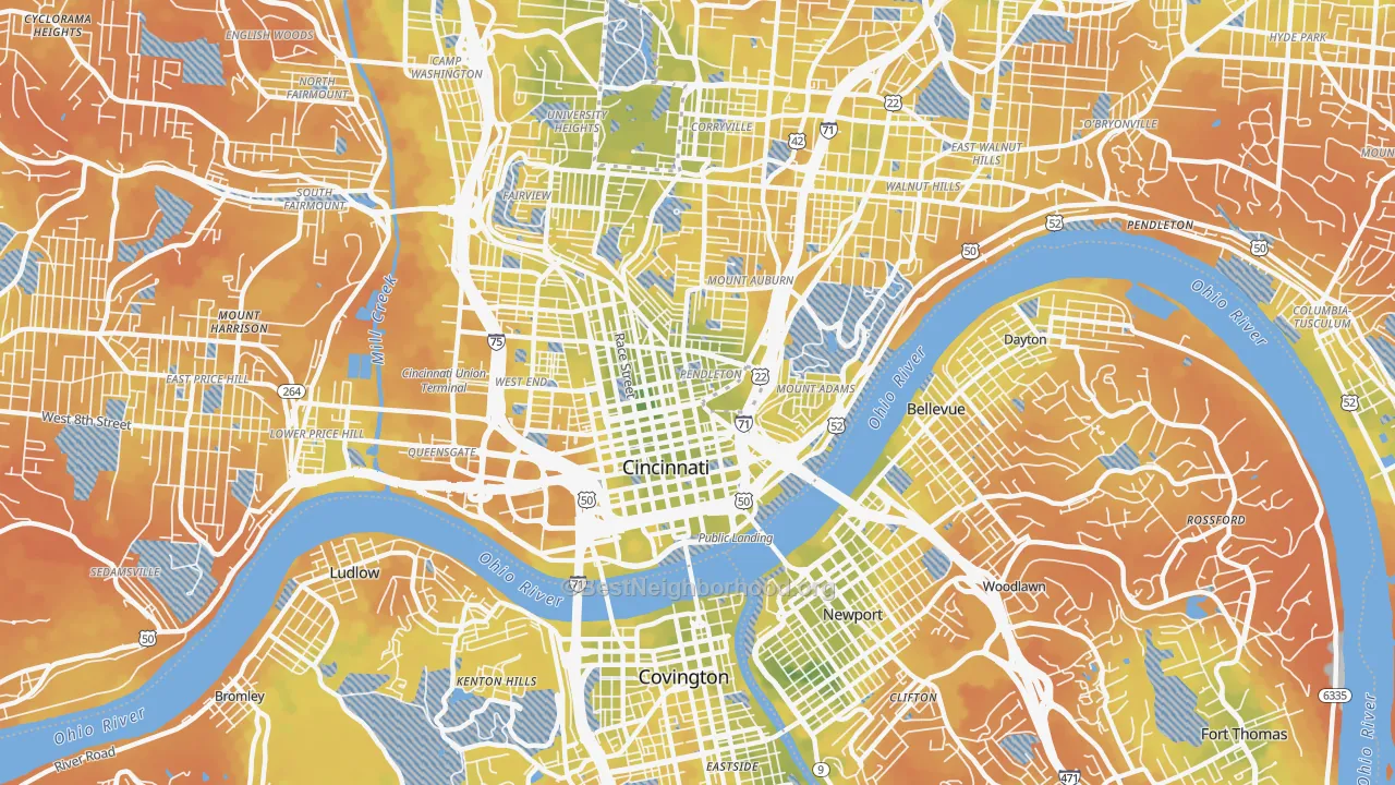 Bike Grade map of 45202, OH