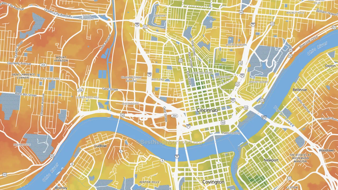 Bike Grade map of 45203, OH