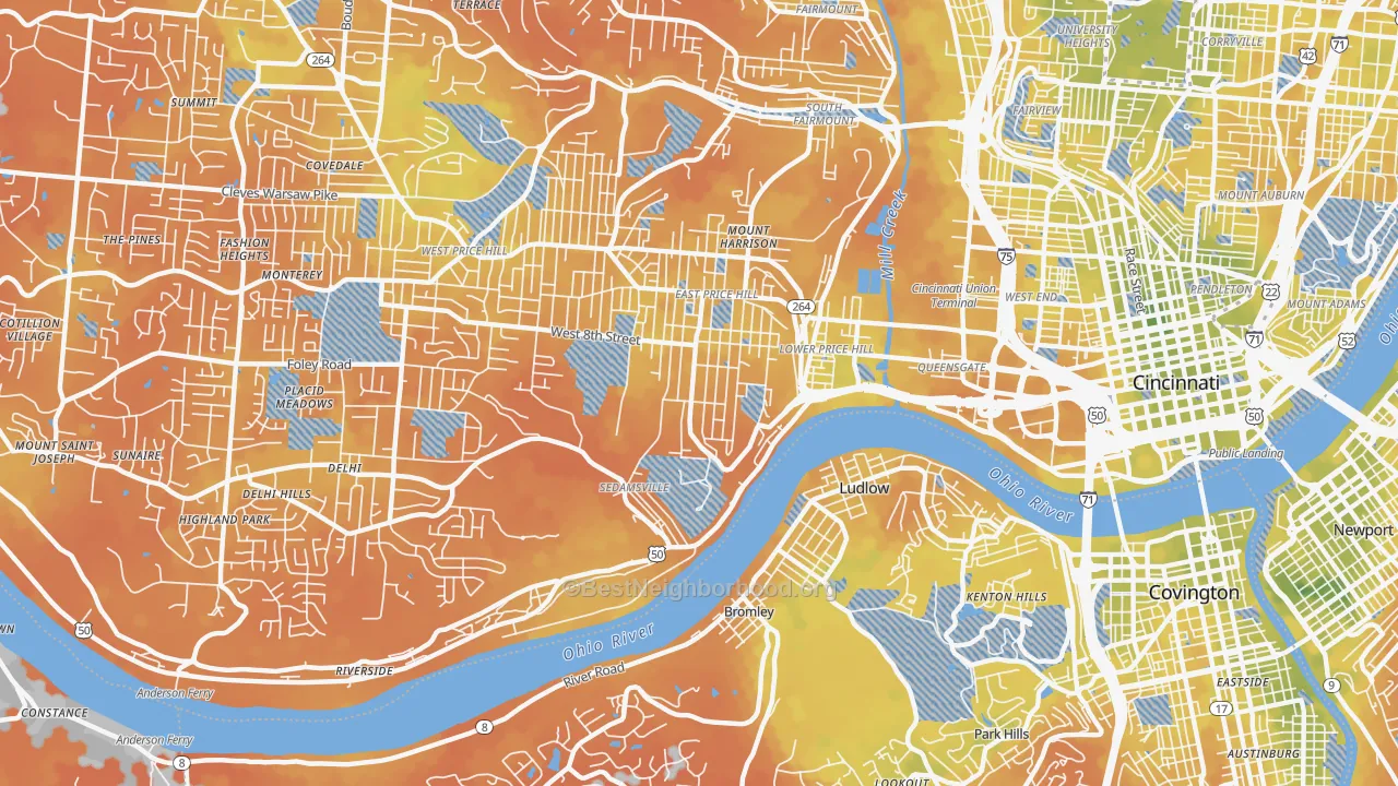 Bike Grade map of 45204, OH