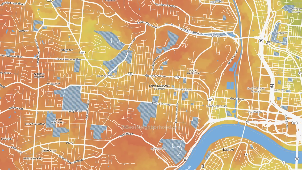 Bike Grade map of 45205, OH