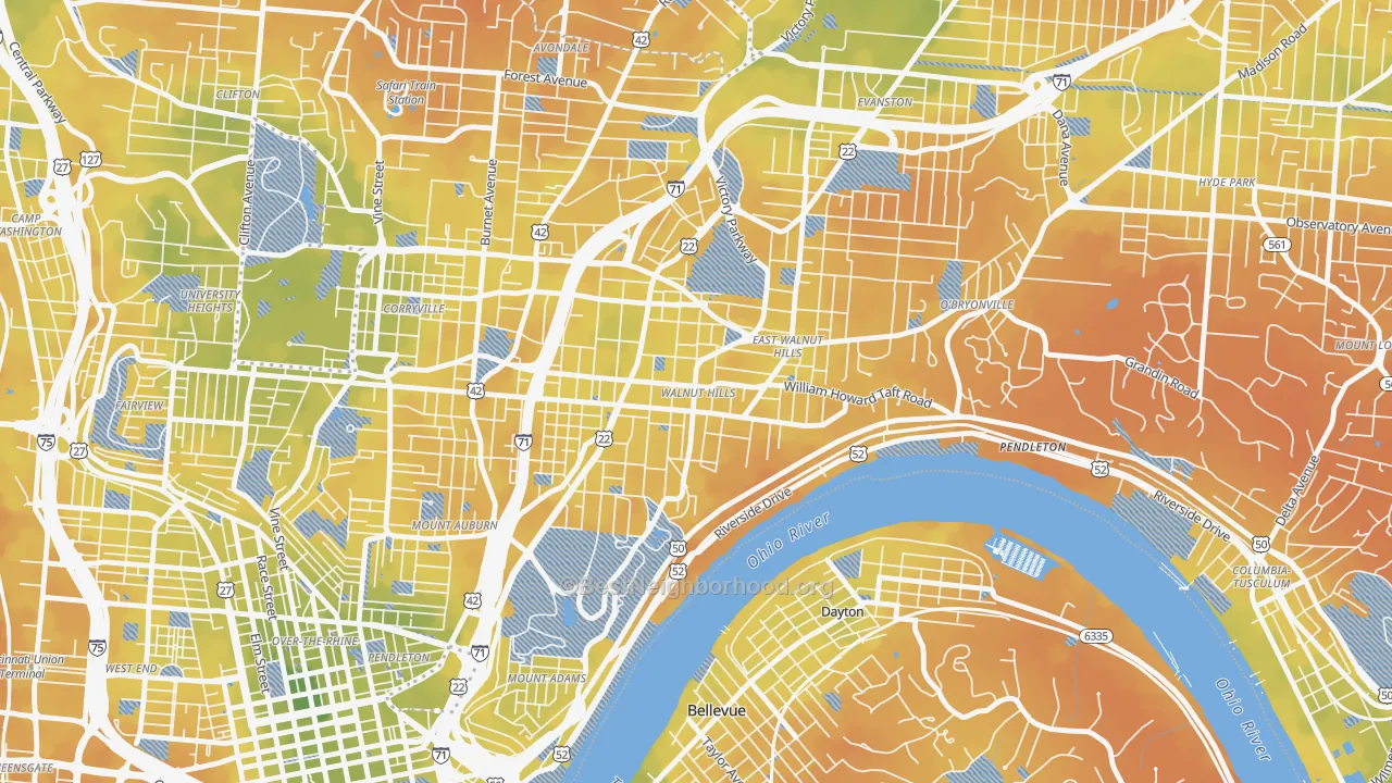 Bike Grade map of 45206, OH