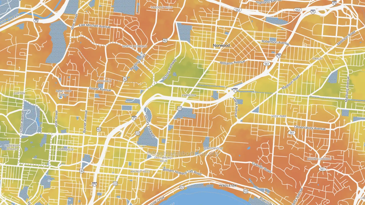 Bike Grade map of 45207, OH