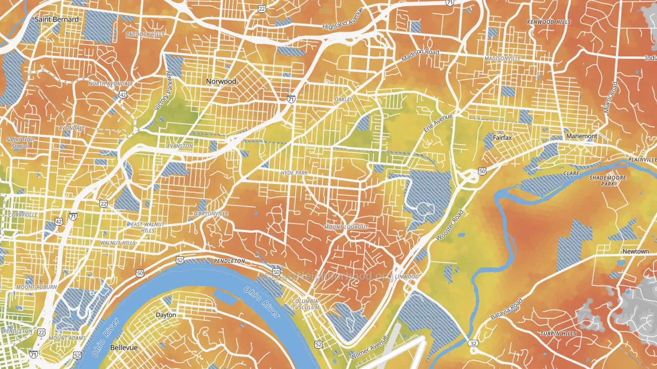 Bike Grade map of 45208, OH