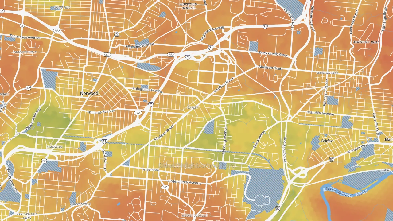 Bike Grade map of 45209, OH