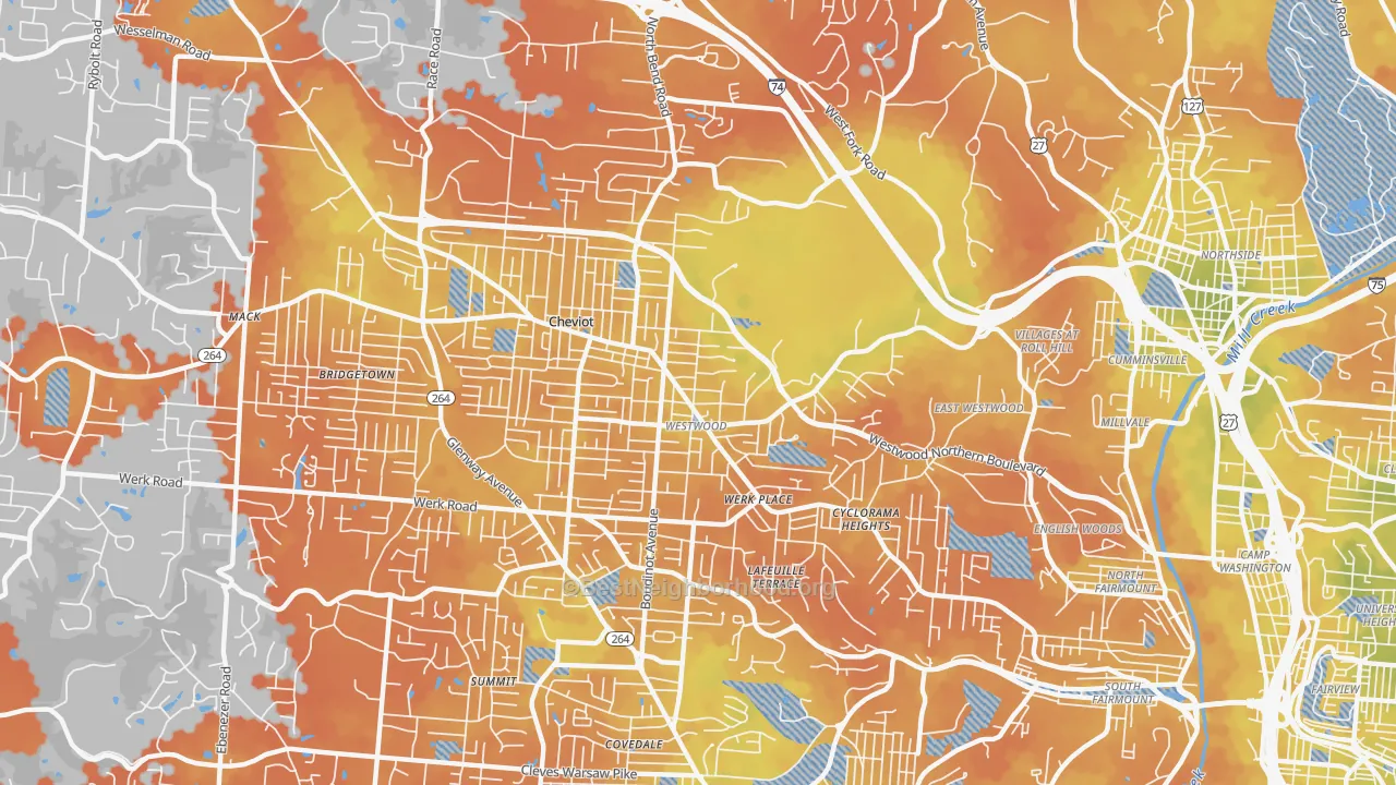 Bike Grade map of 45211, OH