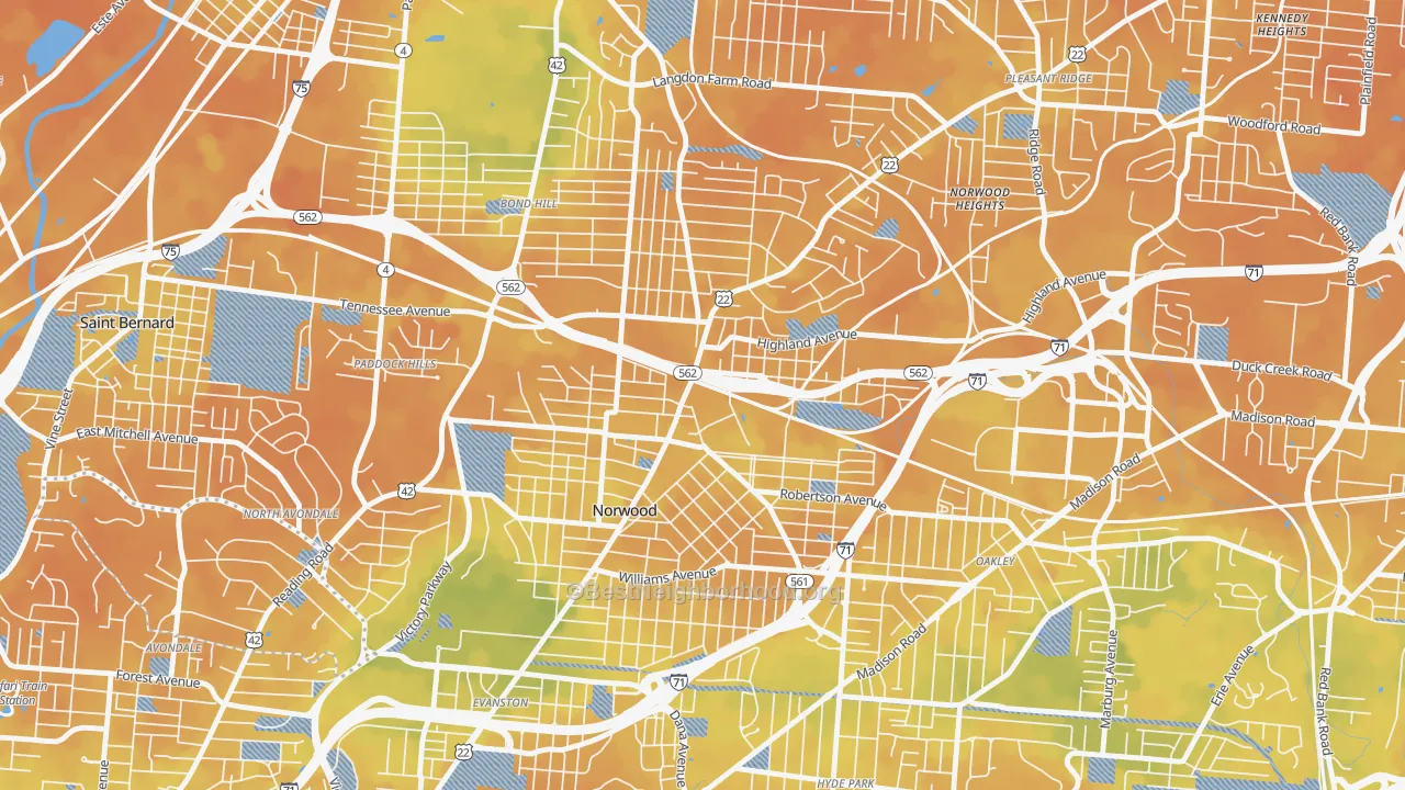 Bike Grade map of 45212, OH