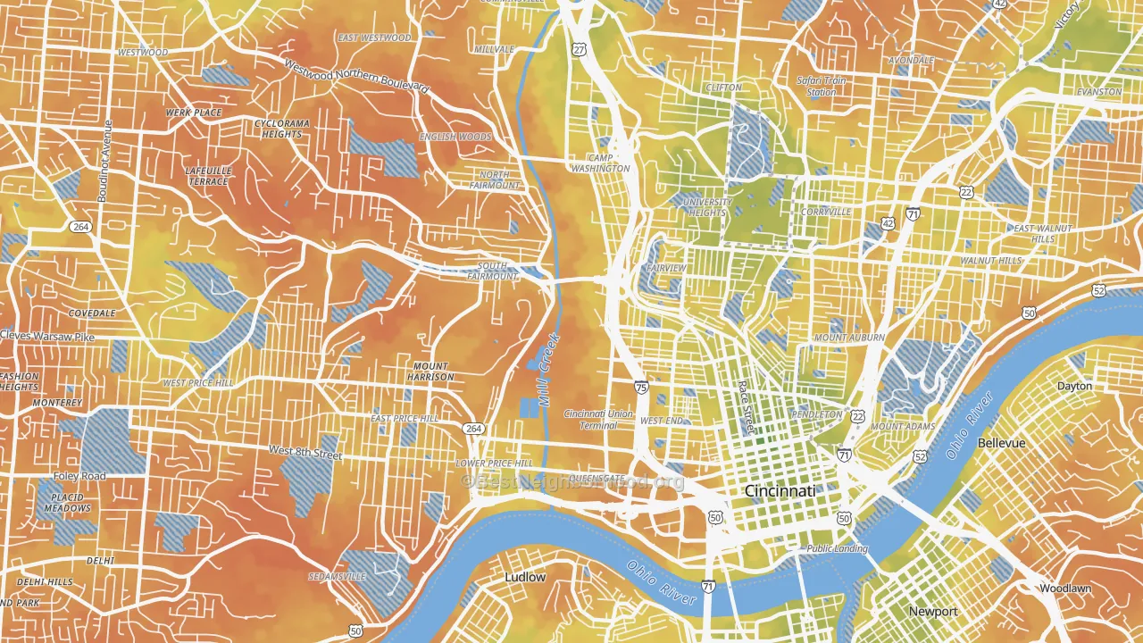 Bike Grade map of 45214, OH